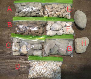 Pebbles and stones in small bags